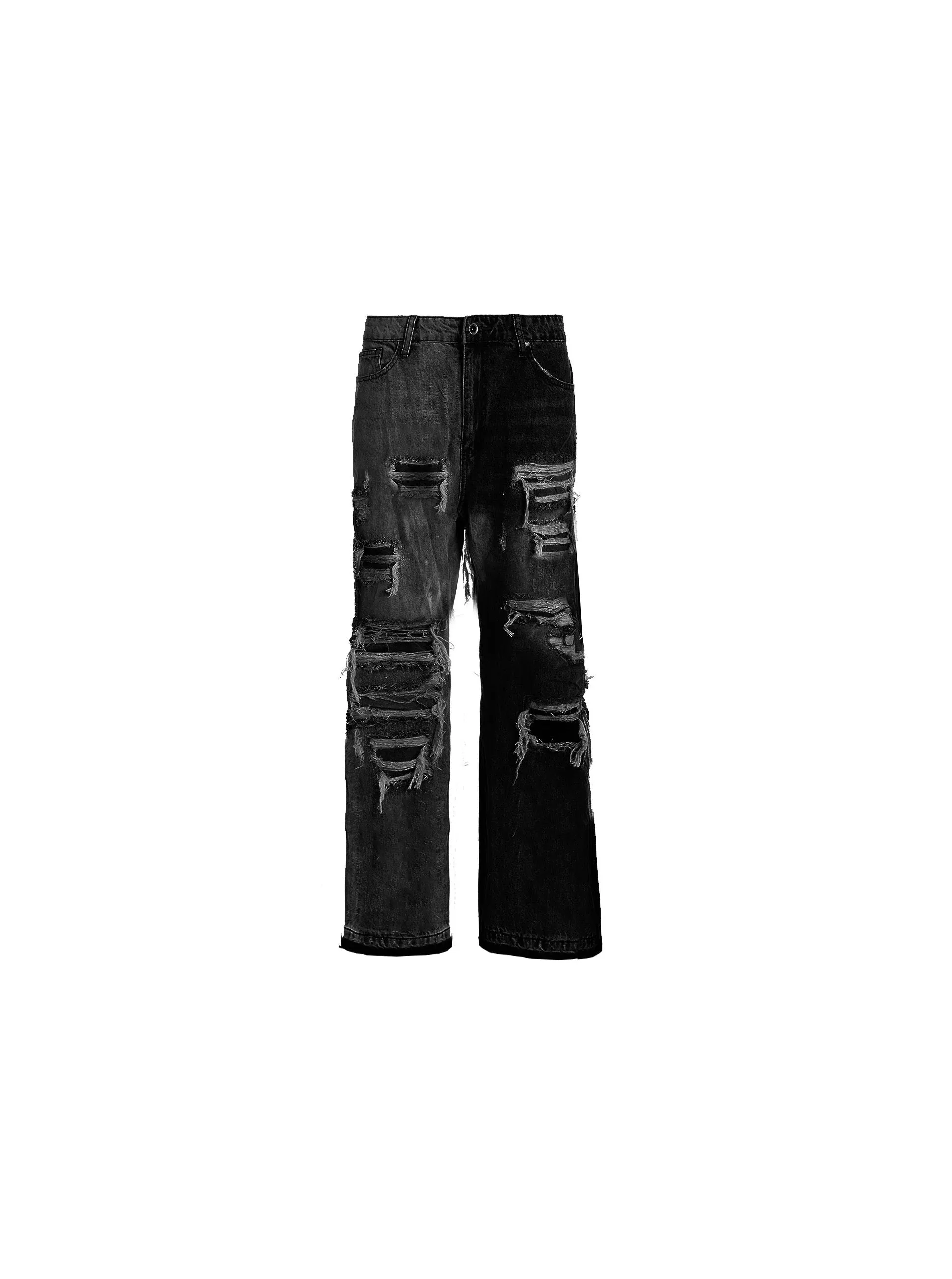 Sole et. Al Distressed Two-Tone Flared Denim  : All Black / Wash Grey