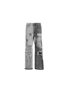 Sole et. Al Distressed Two-Tone Flared Denim  : Wash Grey / Black / Military Green