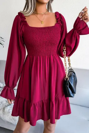 Square Neck Flared Ruffled Swing Dress