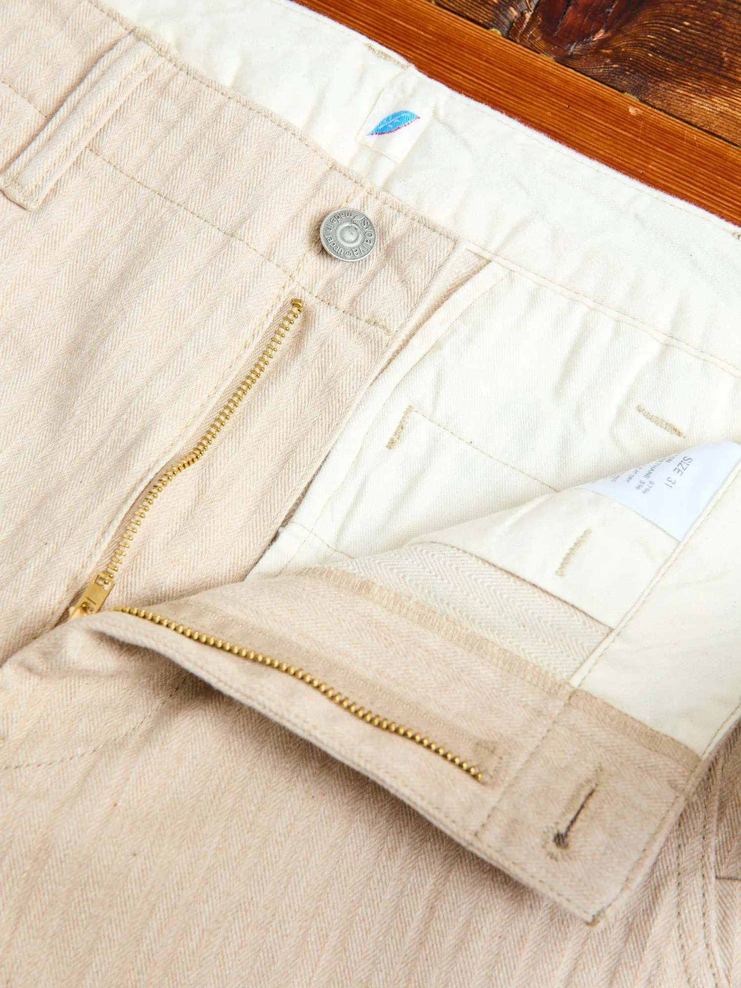 Stretch Herringbone Trousers in Heather Beige