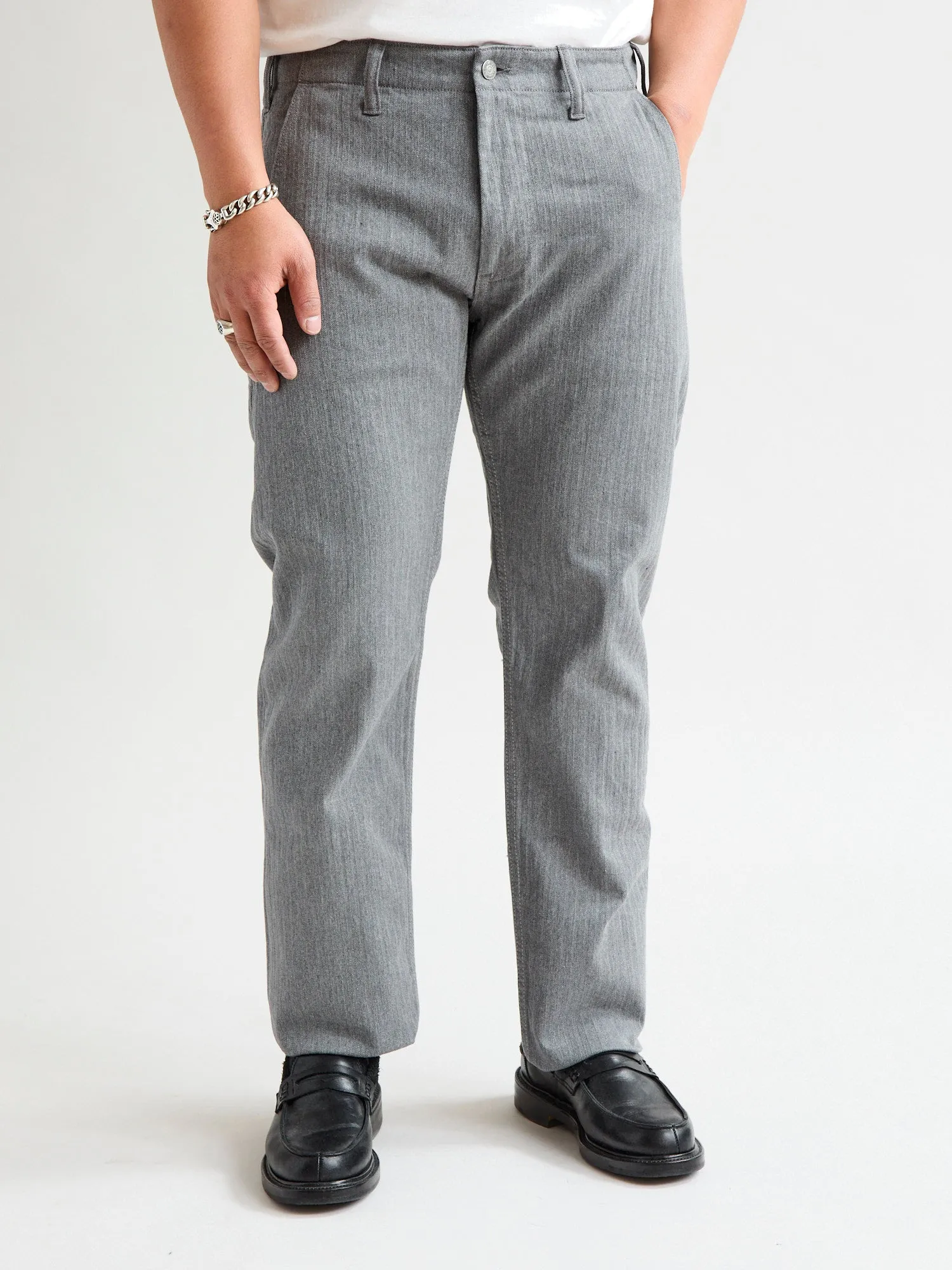 Stretch Herringbone Trousers in Heather Grey