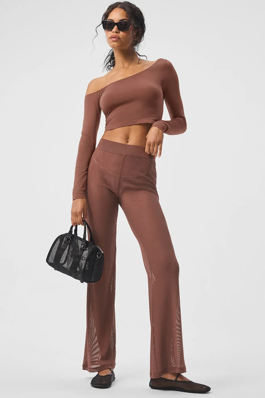 Striped Mesh Tropical Nights Flare Pant - Chestnut