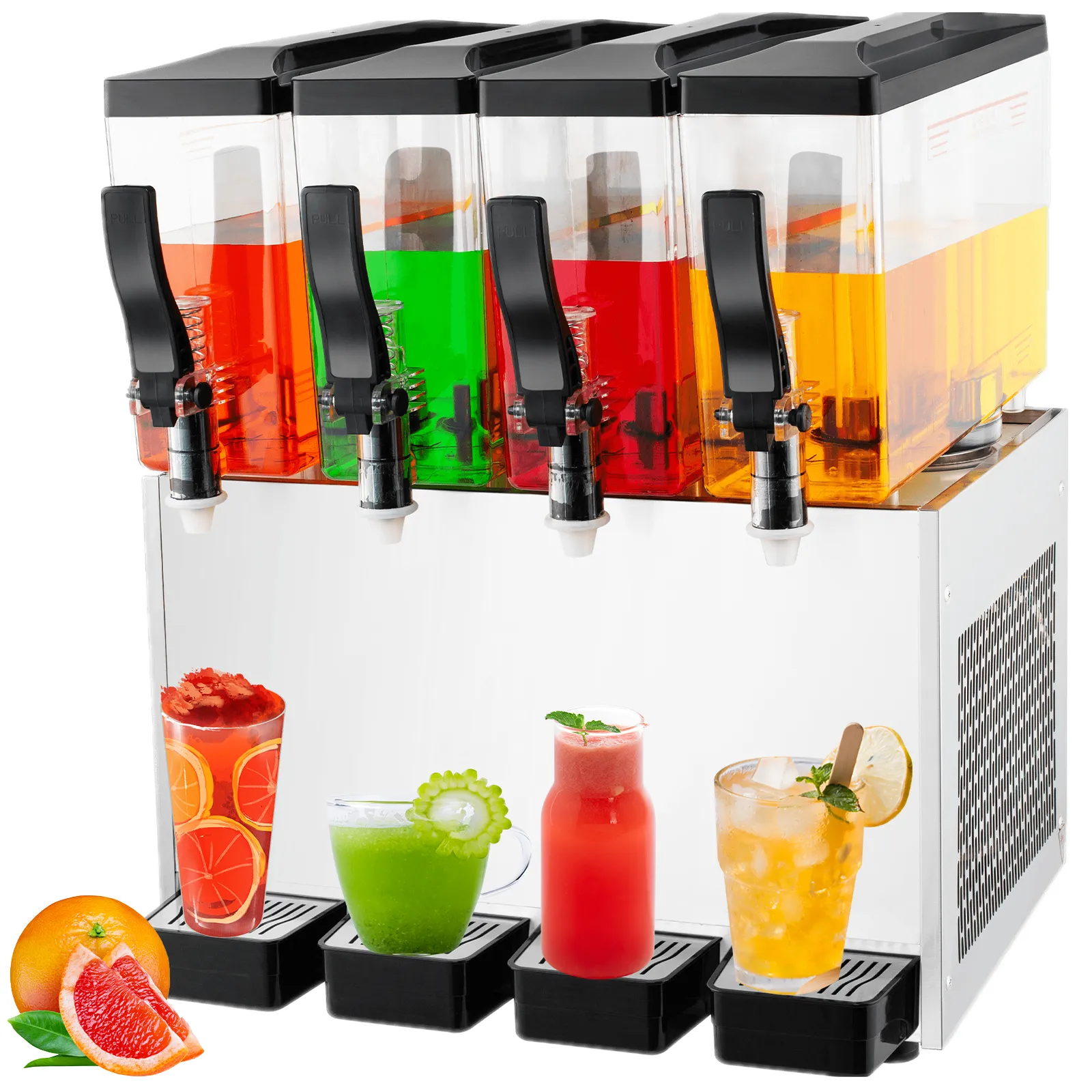 TECSPACE 110V Commercial Beverage Dispenser Cold and Hot 4 Tanks 40L 12.7 Gallon Stainless Steel Fruit Juice Beverage Machine