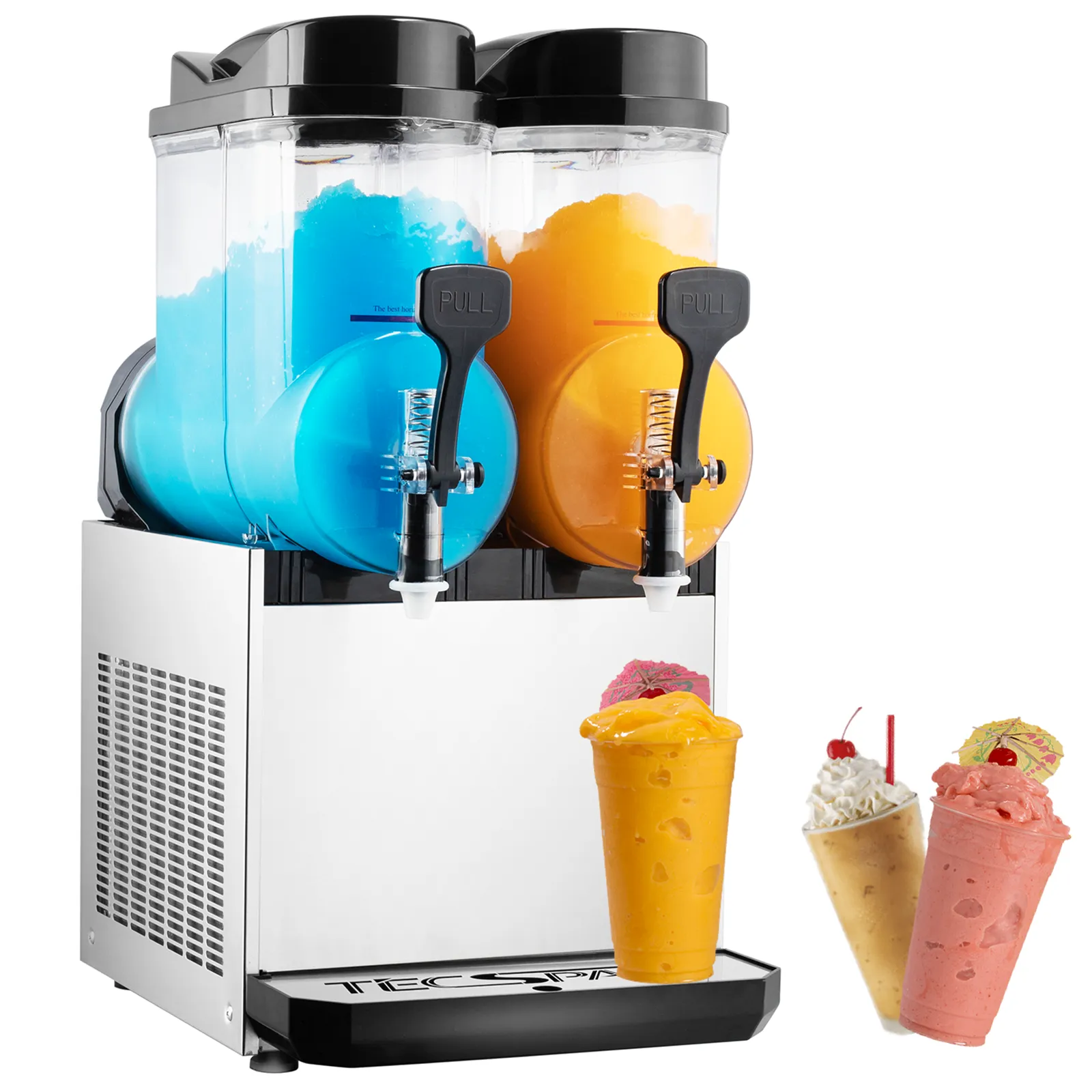 TECSPACE 30L 2 Tank 110V Commercial Slushy Machine 1050W Stainless Steel Margarita Smoothie Frozen Drink Maker