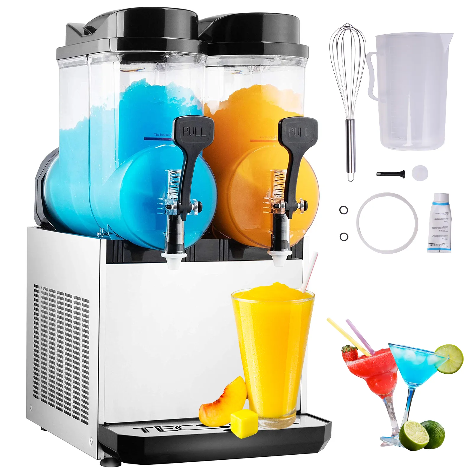 TECSPACE 30L 2 Tank 110V Commercial Slushy Machine 1050W Stainless Steel Margarita Smoothie Frozen Drink Maker