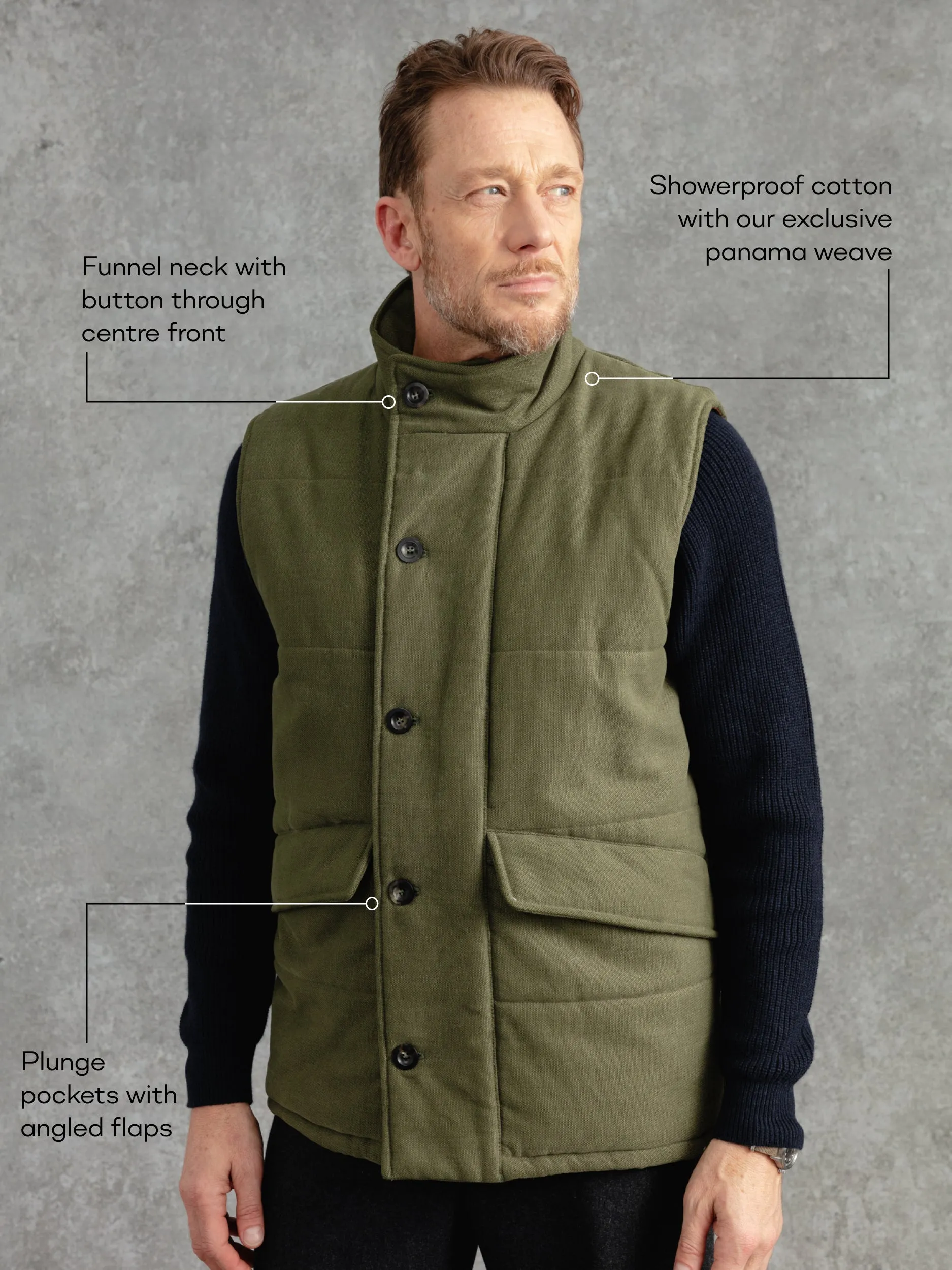 The Panama Wadded Gilet - Olive