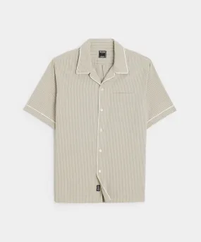 Tipped Seersucker Shirt in Warm Grey