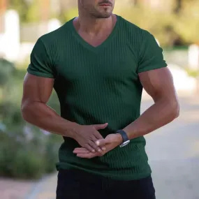 V-NECK CASUAL SPORTS BREATHABLE SWEAT WICKING SHORT SLEEVED T-SHIRT