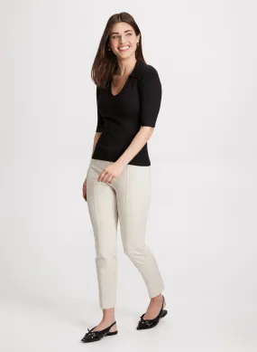 V-Neck Polo Sweater & Slim Leg Pants