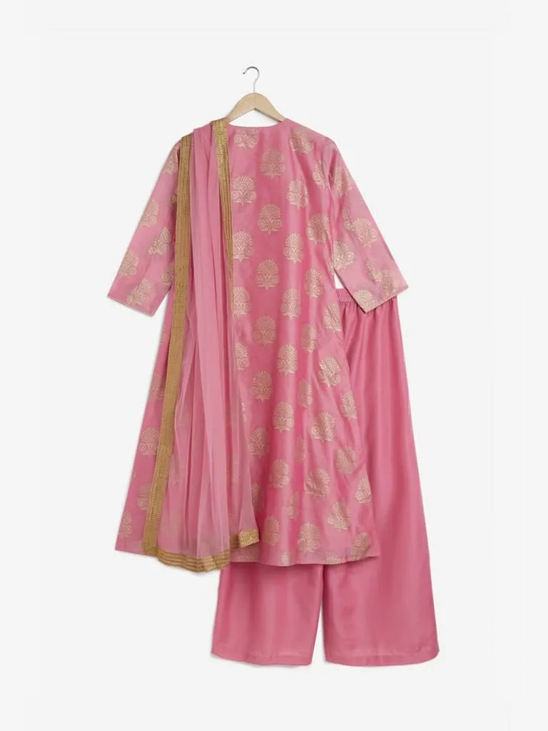 Vark Pink A-Line Kurta And Palazzo Ethnic Set