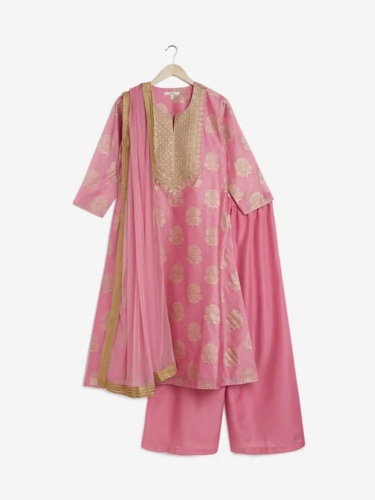 Vark Pink A-Line Kurta And Palazzo Ethnic Set