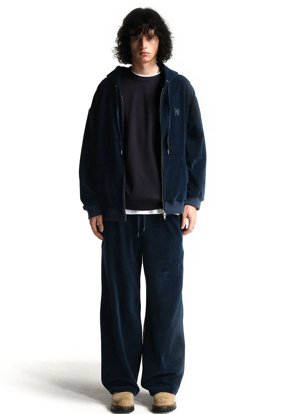 Velour corduroy pants blue