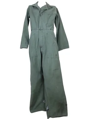 Vintage 70s Men’s Unisex Utility Khaki Green Button Up Collared Jumpsuit Coveralls | Men’s Size S