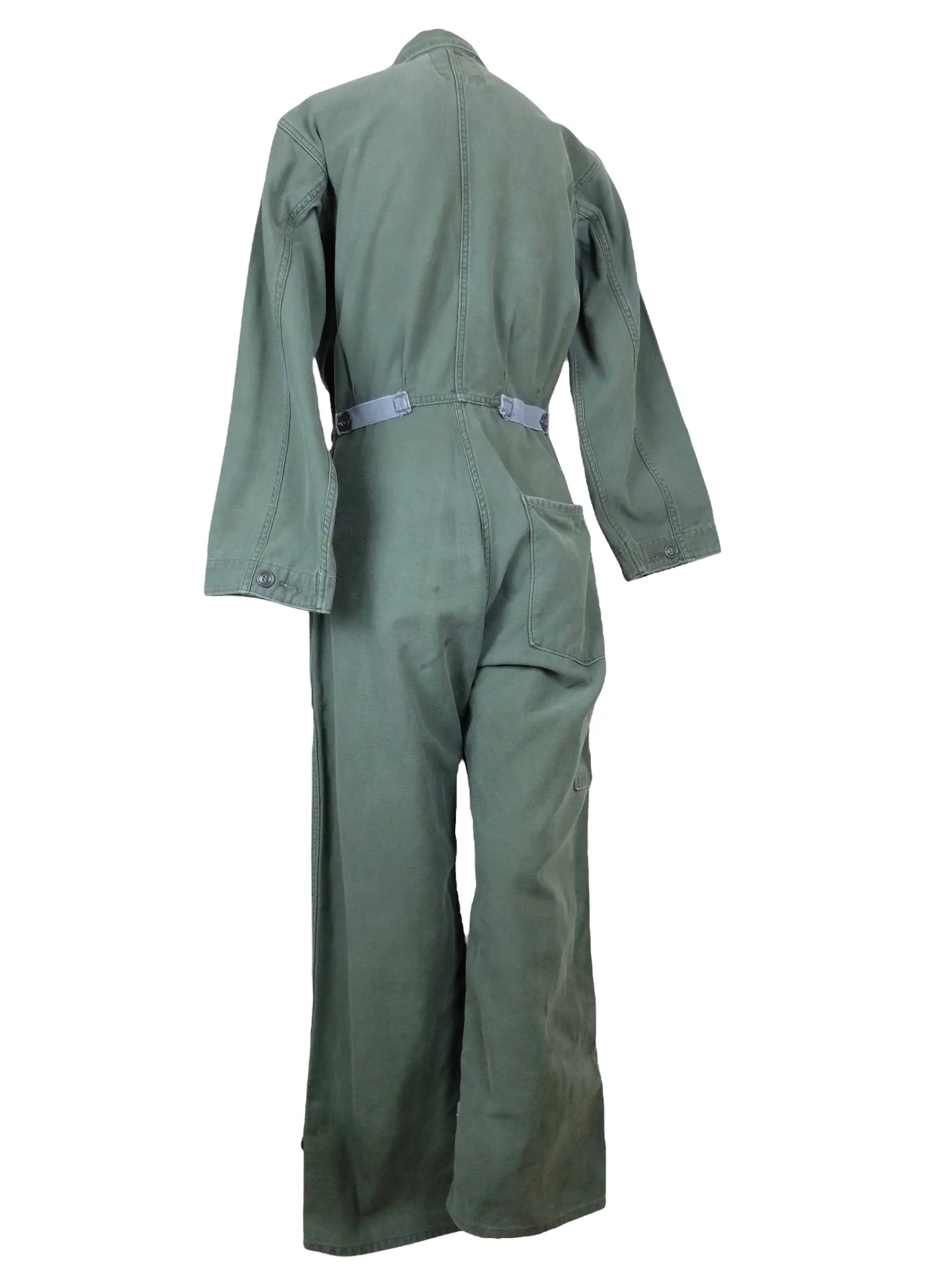 Vintage 70s Men’s Unisex Utility Khaki Green Button Up Collared Jumpsuit Coveralls | Men’s Size S