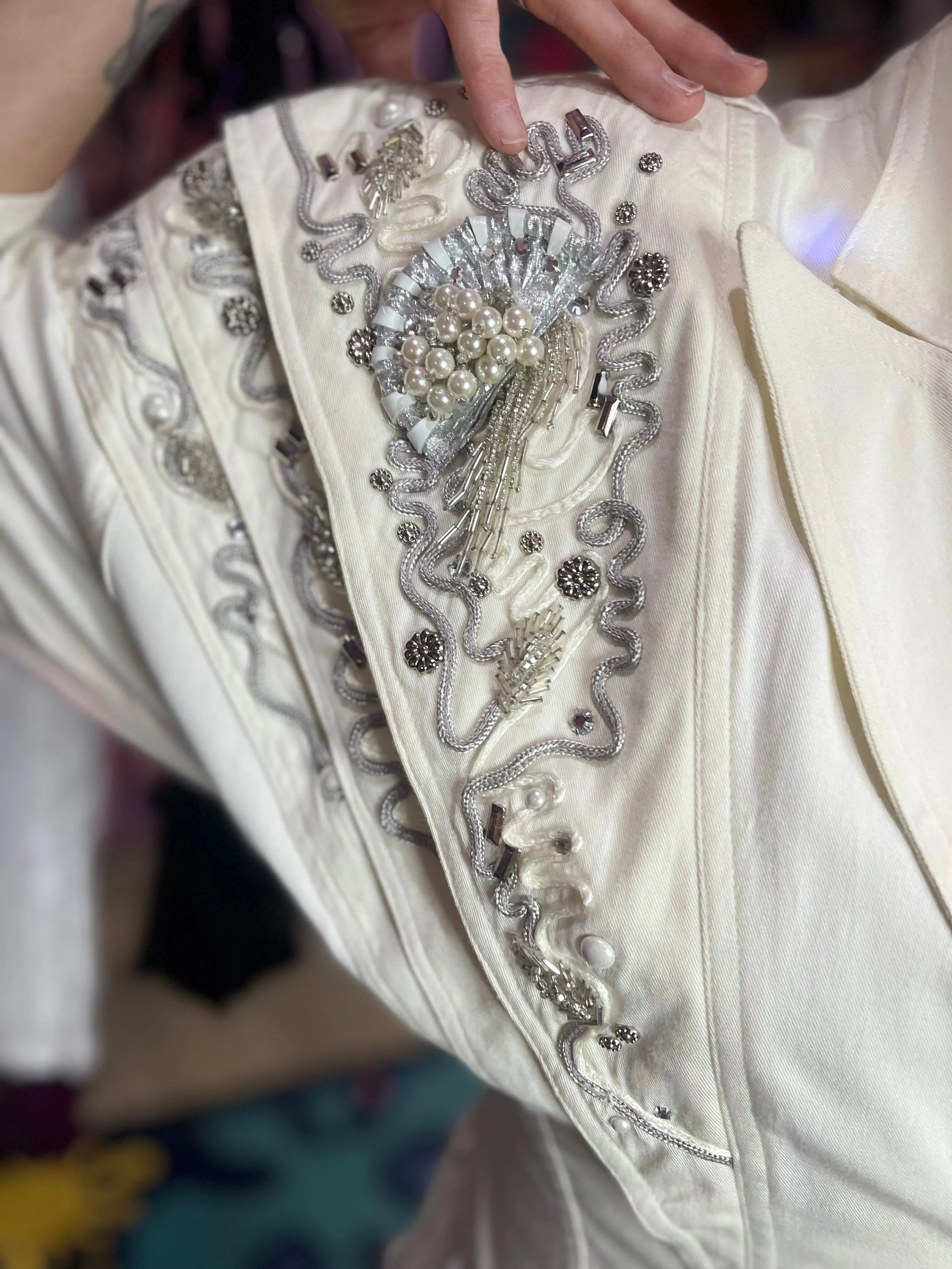 Vintage 90s White Beaded Dynasty Jumpsuit