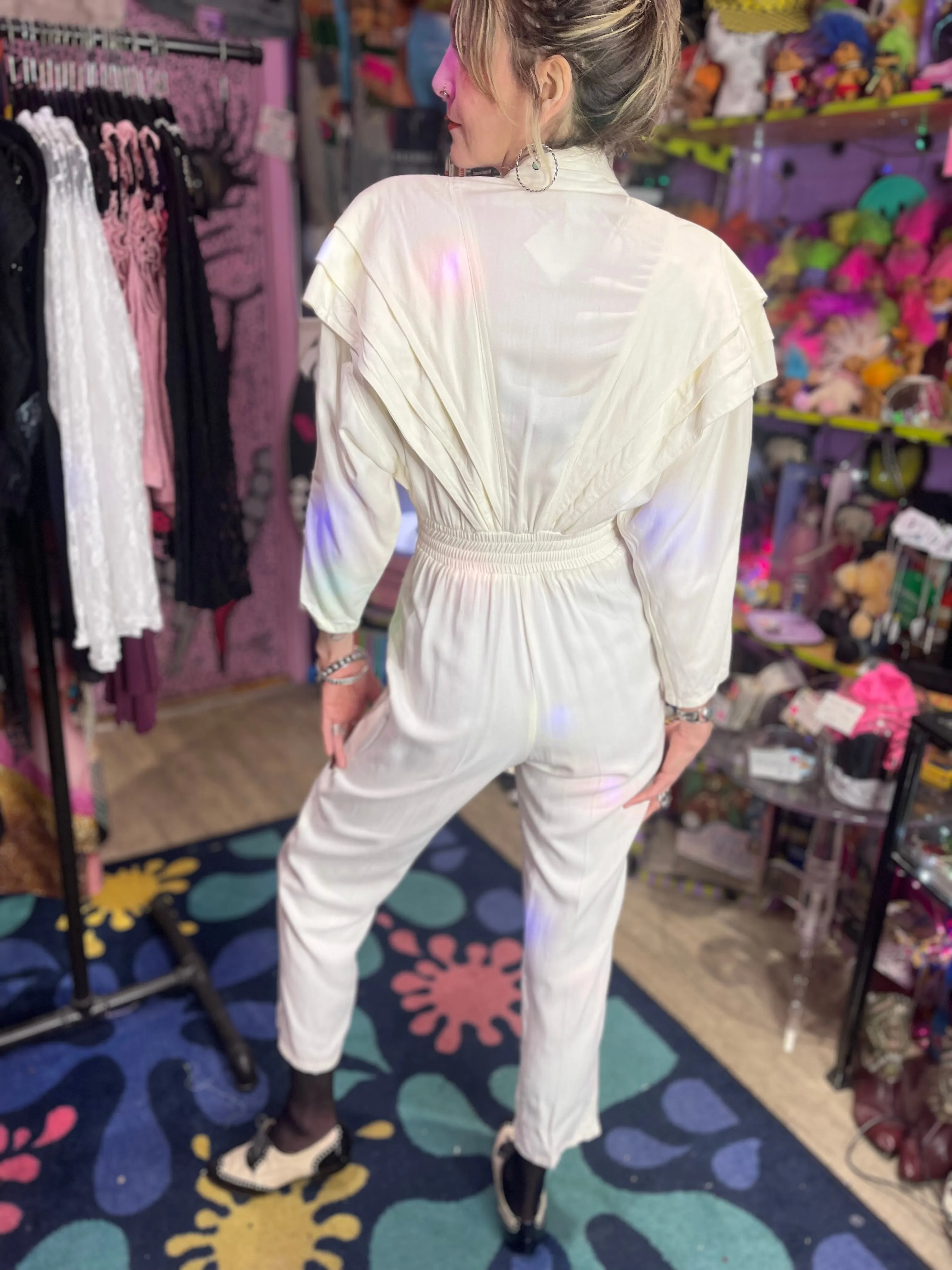 Vintage 90s White Beaded Dynasty Jumpsuit