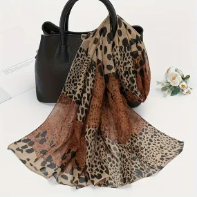 Vintage Leopard Chiffon Scarf Versatile Sunproof Shawl  Towel