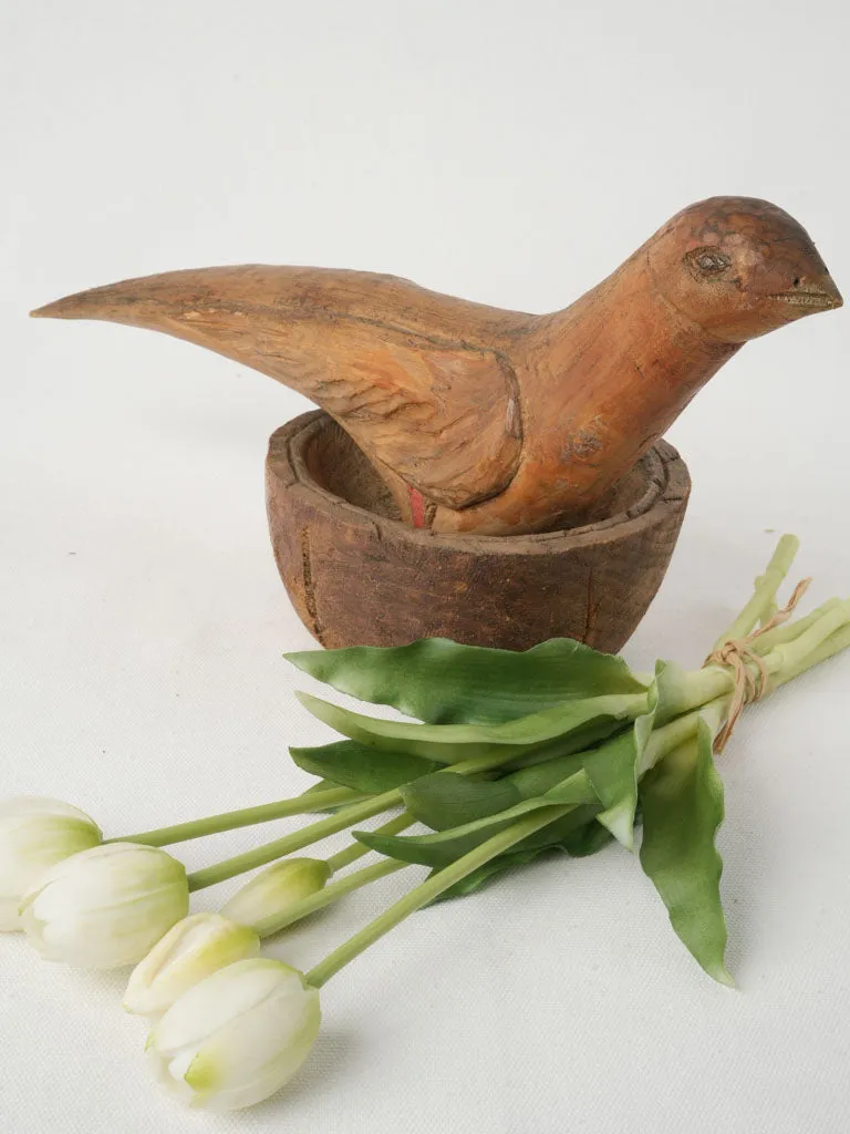 Vintage Wooden Folk Art Bird Sculpture 8¼"