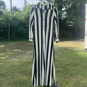 VTG Black and White Stripe Zip Up Jumpsuit