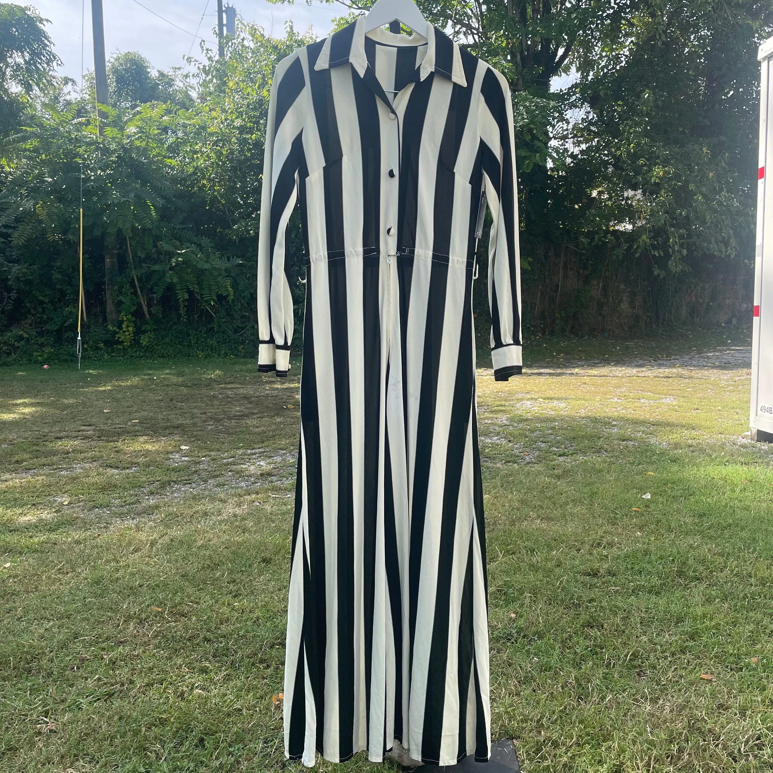 VTG Black and White Stripe Zip Up Jumpsuit