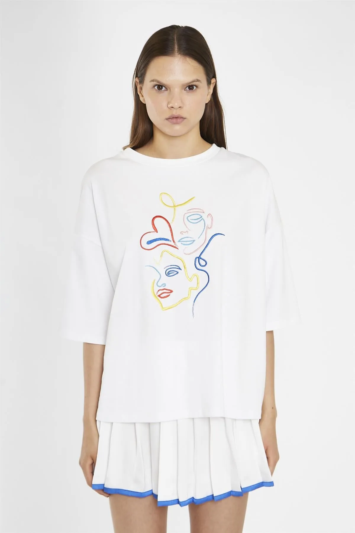 White Embroidered Oversized-T-Shirt