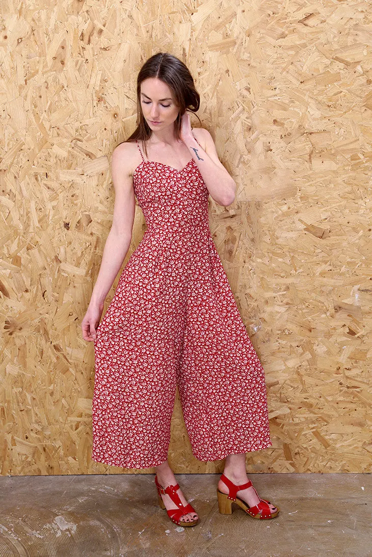 Wide Leg Red Print Jumpsuit