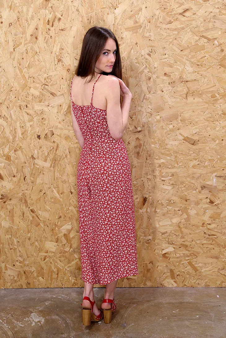 Wide Leg Red Print Jumpsuit