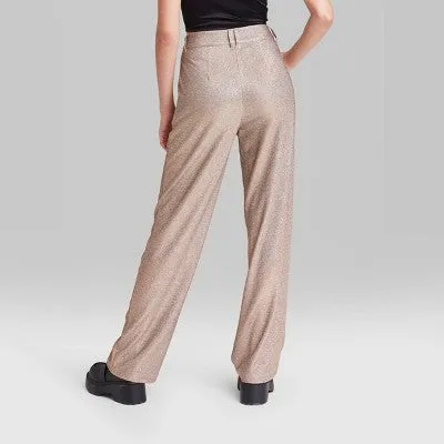 Wild Fable Women's High Rise Wide Leg Relaxed Glitter Trouser Pants Metallic