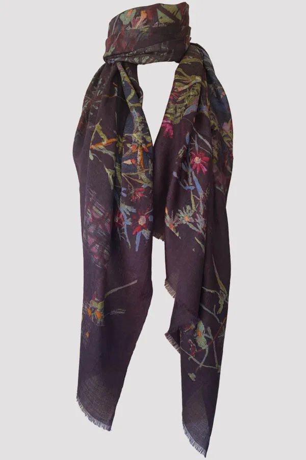 Wildwood Patch Plum Wool Silk Scarf