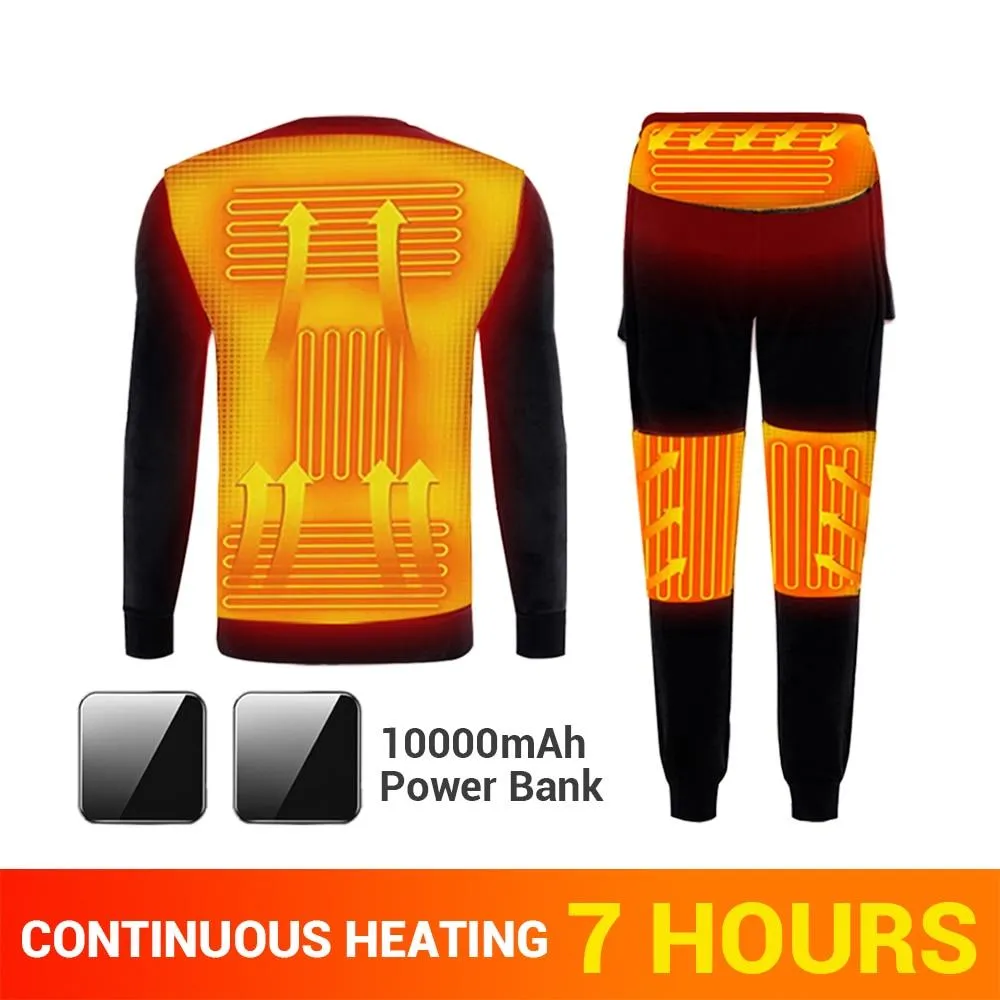 Winter Heated Underwear Fleece Lined Heating Thermal Underwear Set USB Electric Heated T-Shirts & Pants Battery Powered Ski Wear