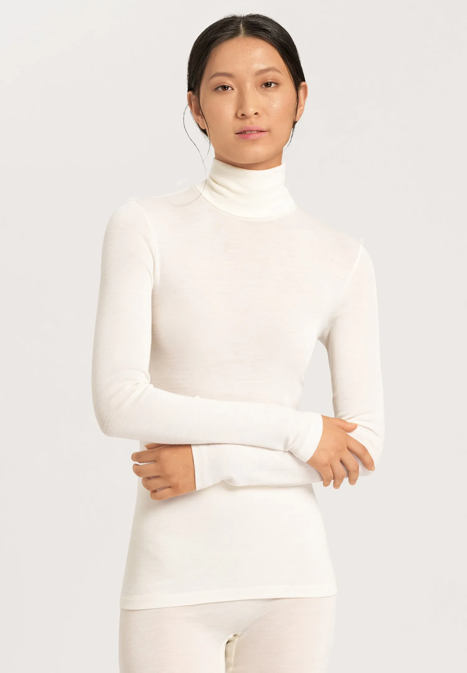 Woolen Silk W Wool and Silk Roll Collar Turtleneck | Cygne 71423-795