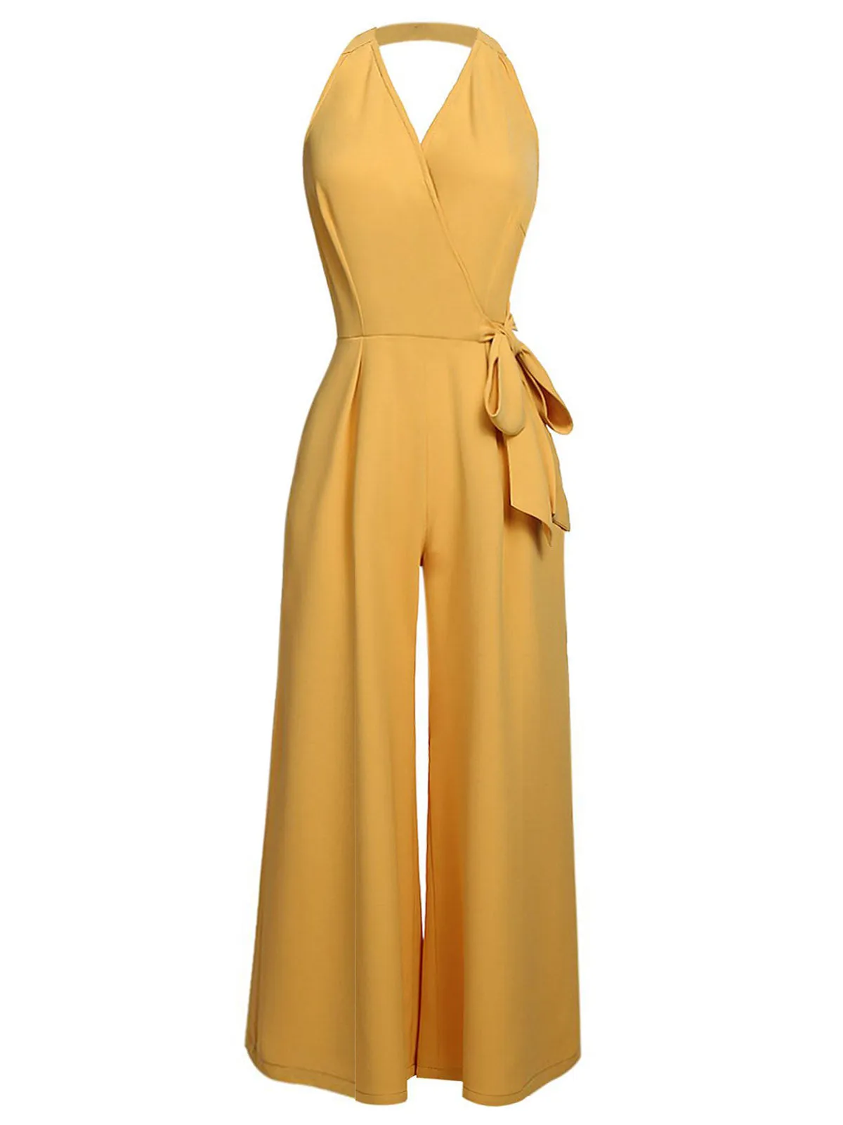 Yellow 1930s Halter Lace-Up Jumpsuit