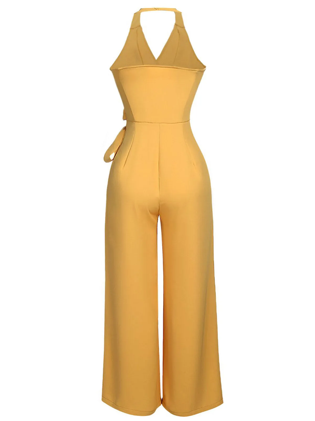 Yellow 1930s Halter Lace-Up Jumpsuit