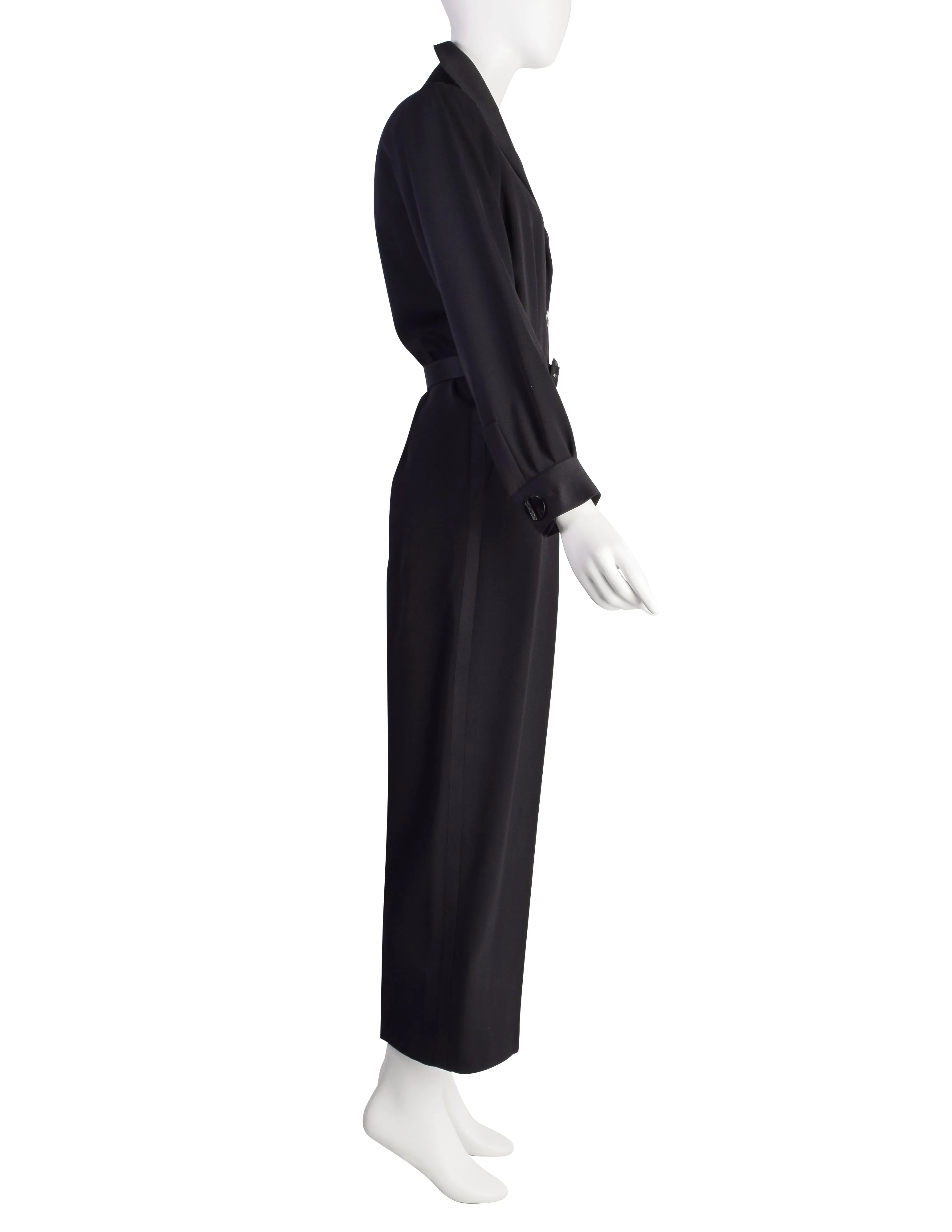 Yves Saint Laurent Vintage 1990s Black Wool Gabardine Tuxedo Jumpsuit