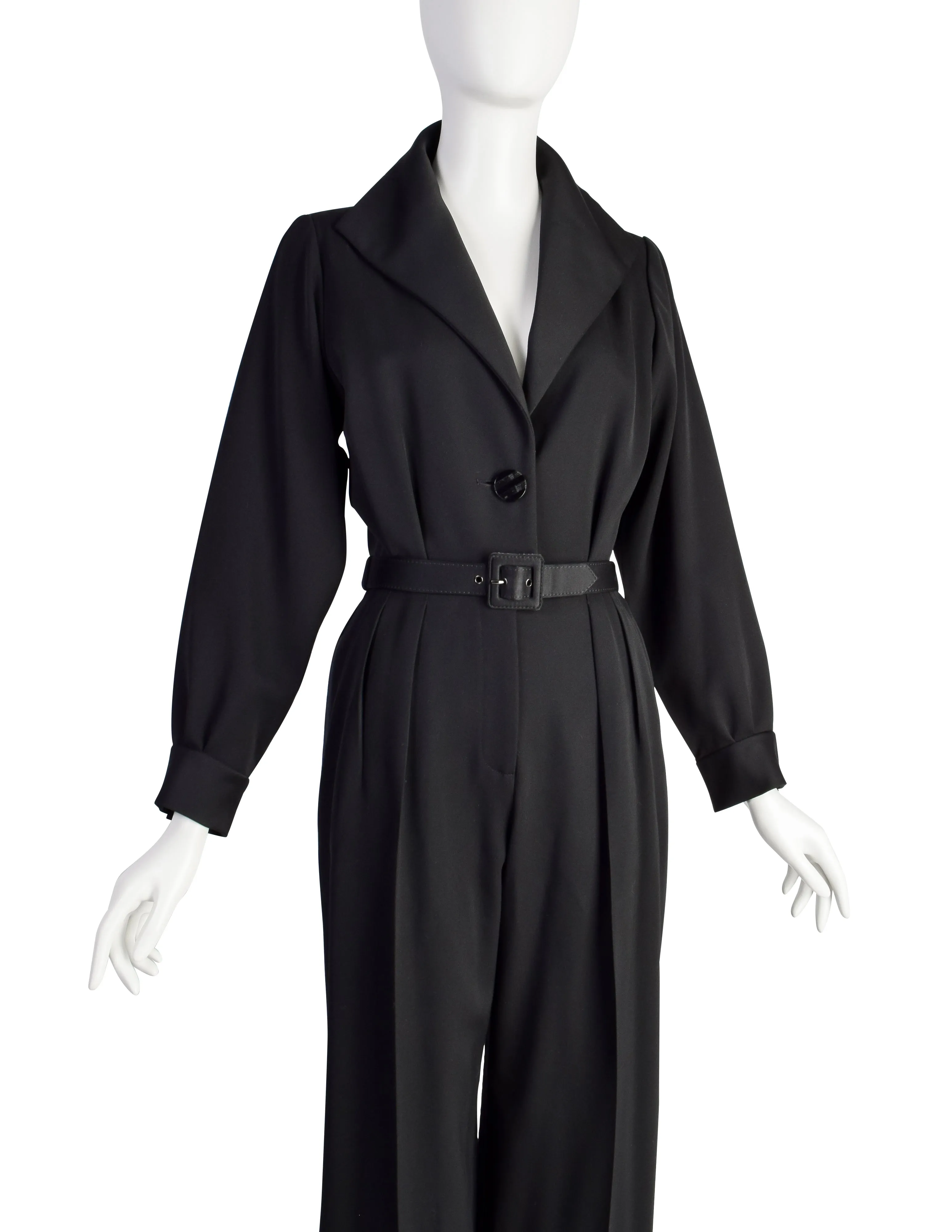 Yves Saint Laurent Vintage 1990s Black Wool Gabardine Tuxedo Jumpsuit