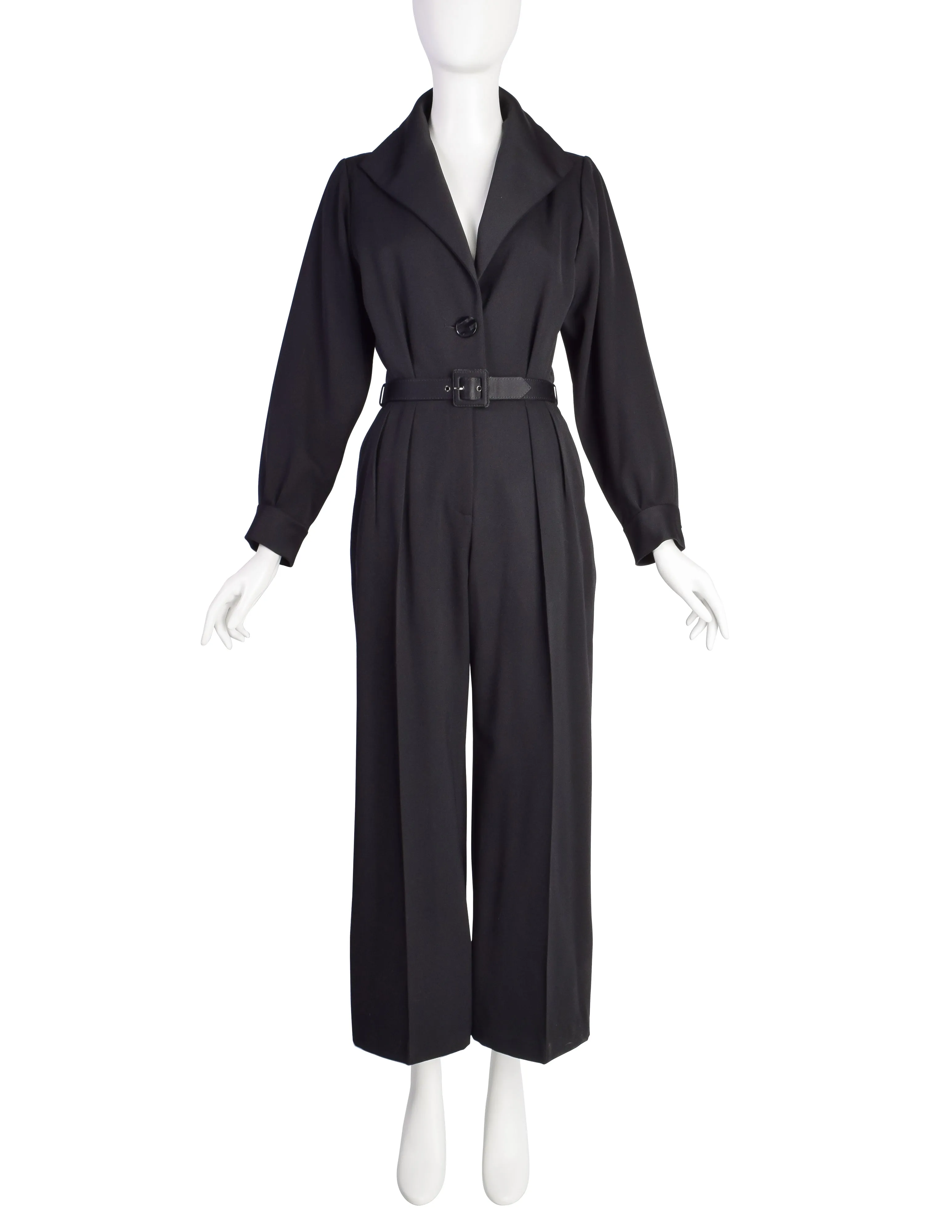 Yves Saint Laurent Vintage 1990s Black Wool Gabardine Tuxedo Jumpsuit