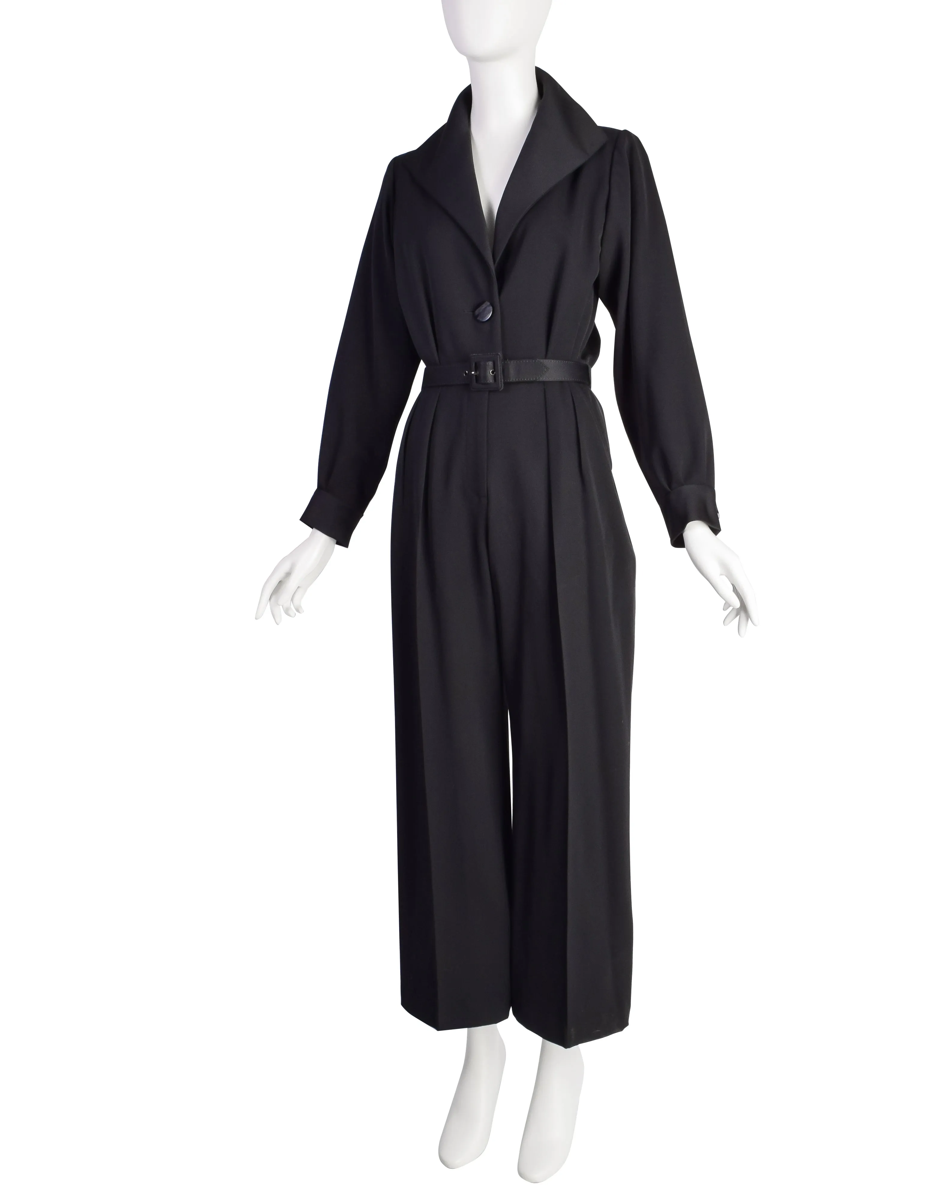 Yves Saint Laurent Vintage 1990s Black Wool Gabardine Tuxedo Jumpsuit